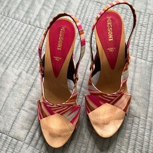 Missoni wooden and pink wedges